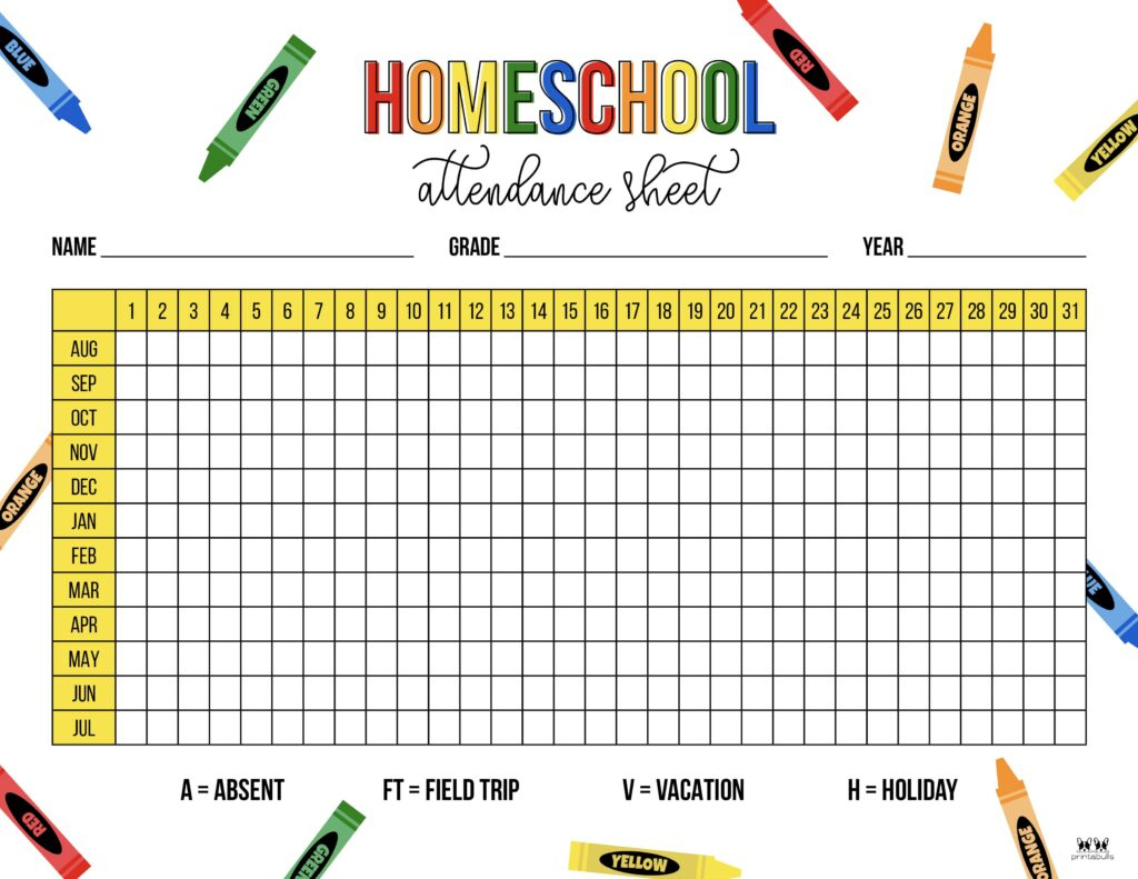 Attendance Sheets - 52 Free Printables | Printabulls inside Free Printable Attendance Sheets For Homeschool