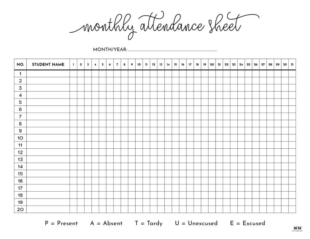 Attendance Sheets - 52 Free Printables | Printabulls regarding Free Printable Attendance Forms For Teachers