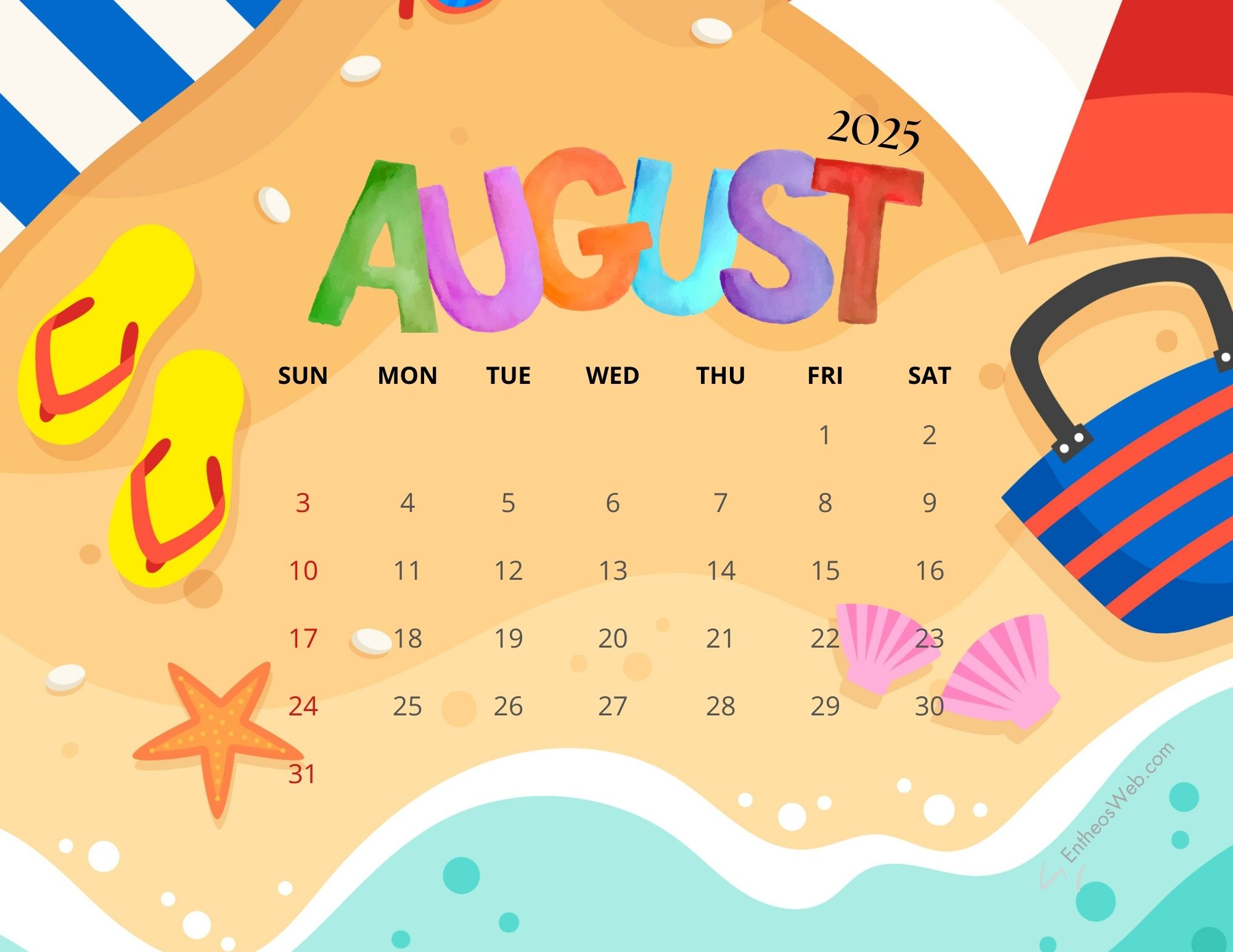 August 2025 Calendar Printables | Entheosweb inside Free Printable Clipart For August