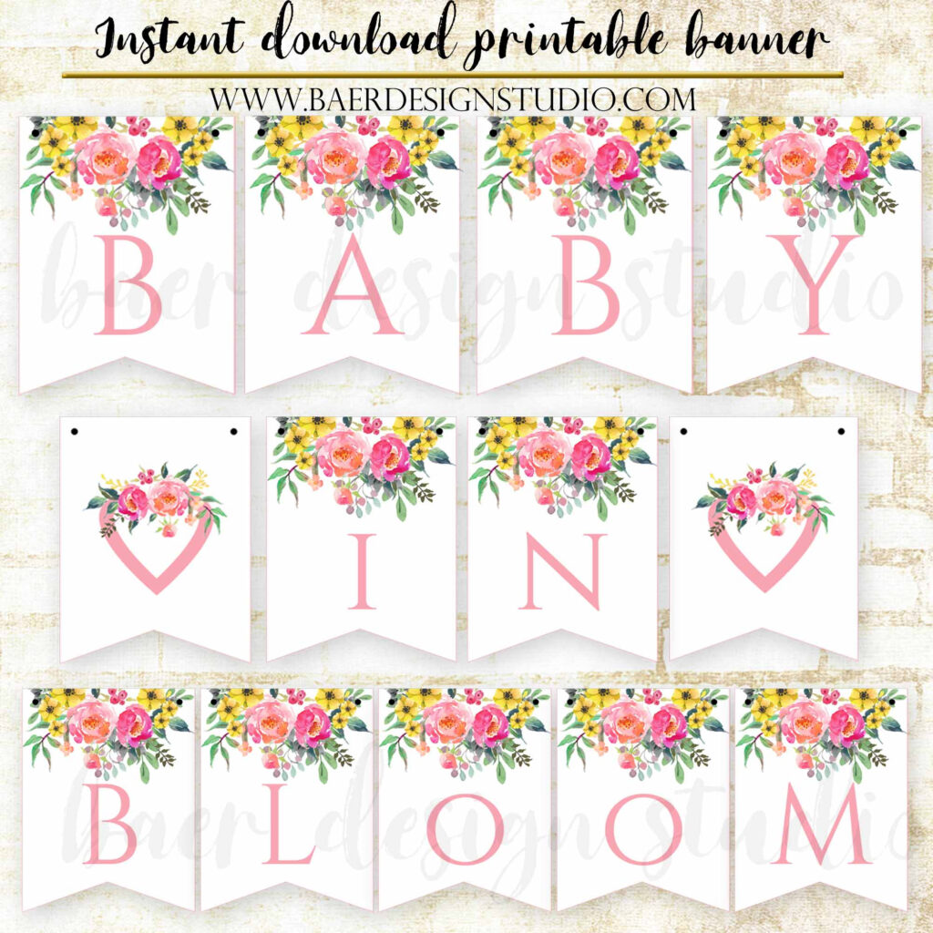 Baby In Bloom Printable Baby Shower Banner, Instant Download Baer Design Studio With Regard To Baby Shower Bunting Free Printable Baby In Bloom Printable Baby Shower Banner, Instant Download Baer Design Studio With Regard To Baby Shower Bunting Free Printable