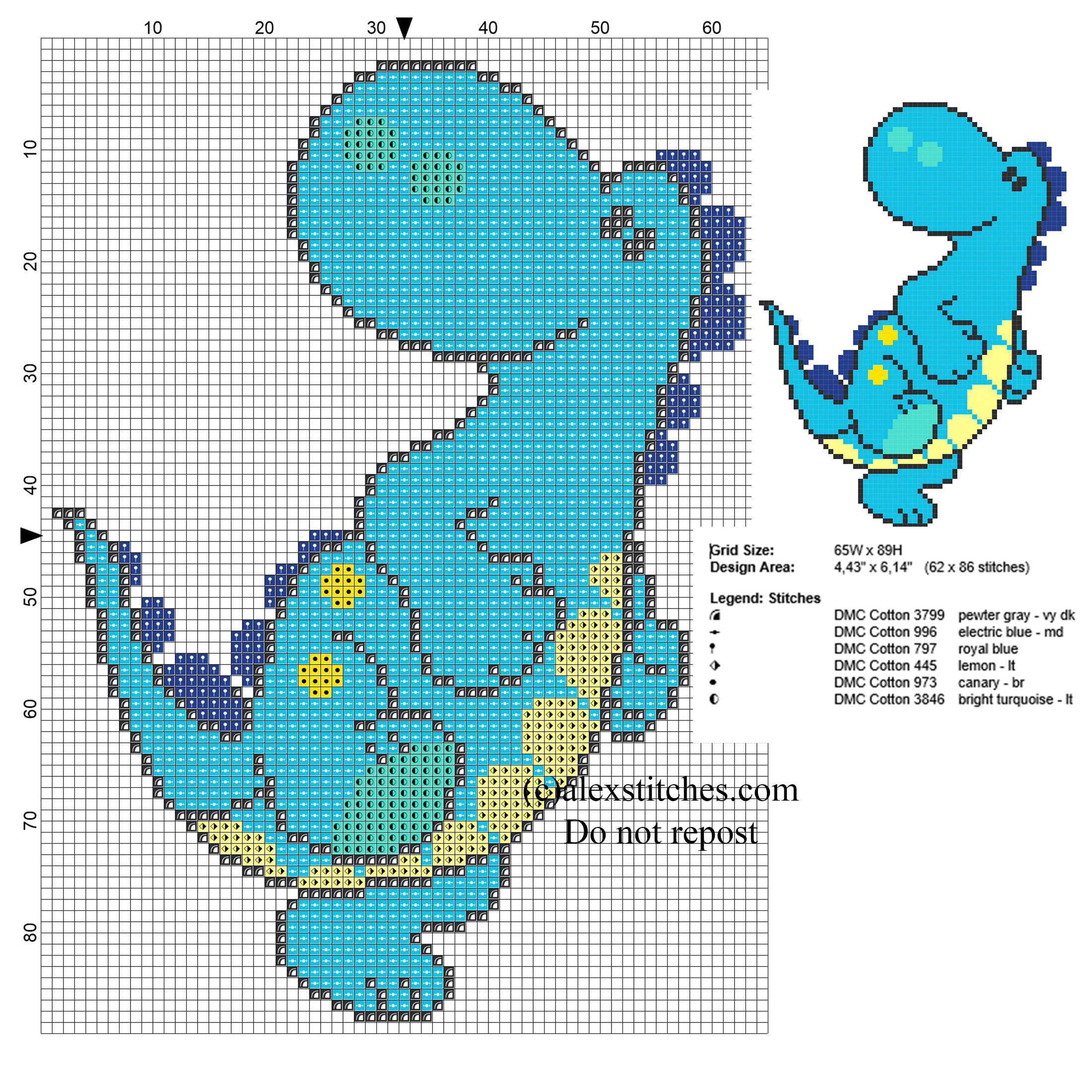 Baby Light Blue Dinosaur Free Small Cross Stitch Pattern - Free throughout Baby Cross Stitch Patterns Free Printable