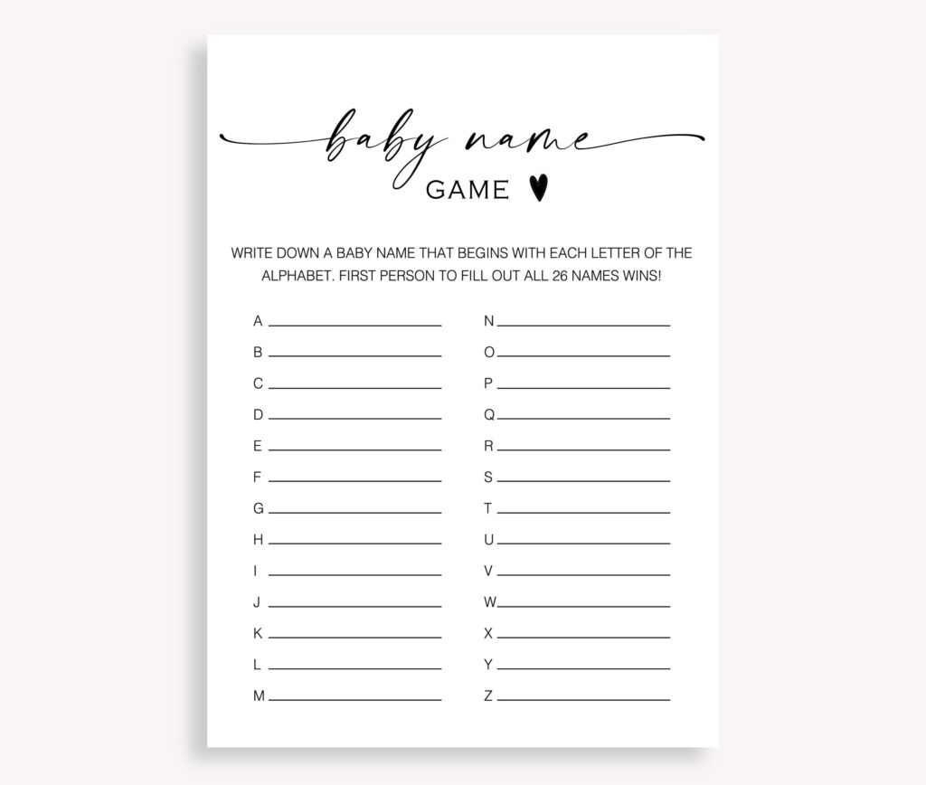 Baby Name Alphabet Game, Printable Baby A To Z Name Game, Gender Within Baby Name Race Free Printable