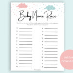 Baby Name Race, Baby Shower Games, Baby Name Race Game, Gender For Baby Name Race Free Printable