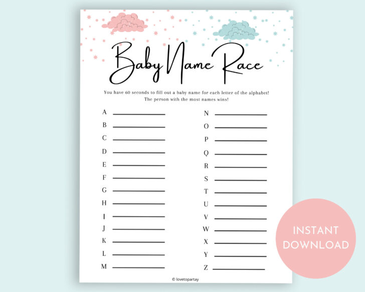 Baby Name Race Free Printable
