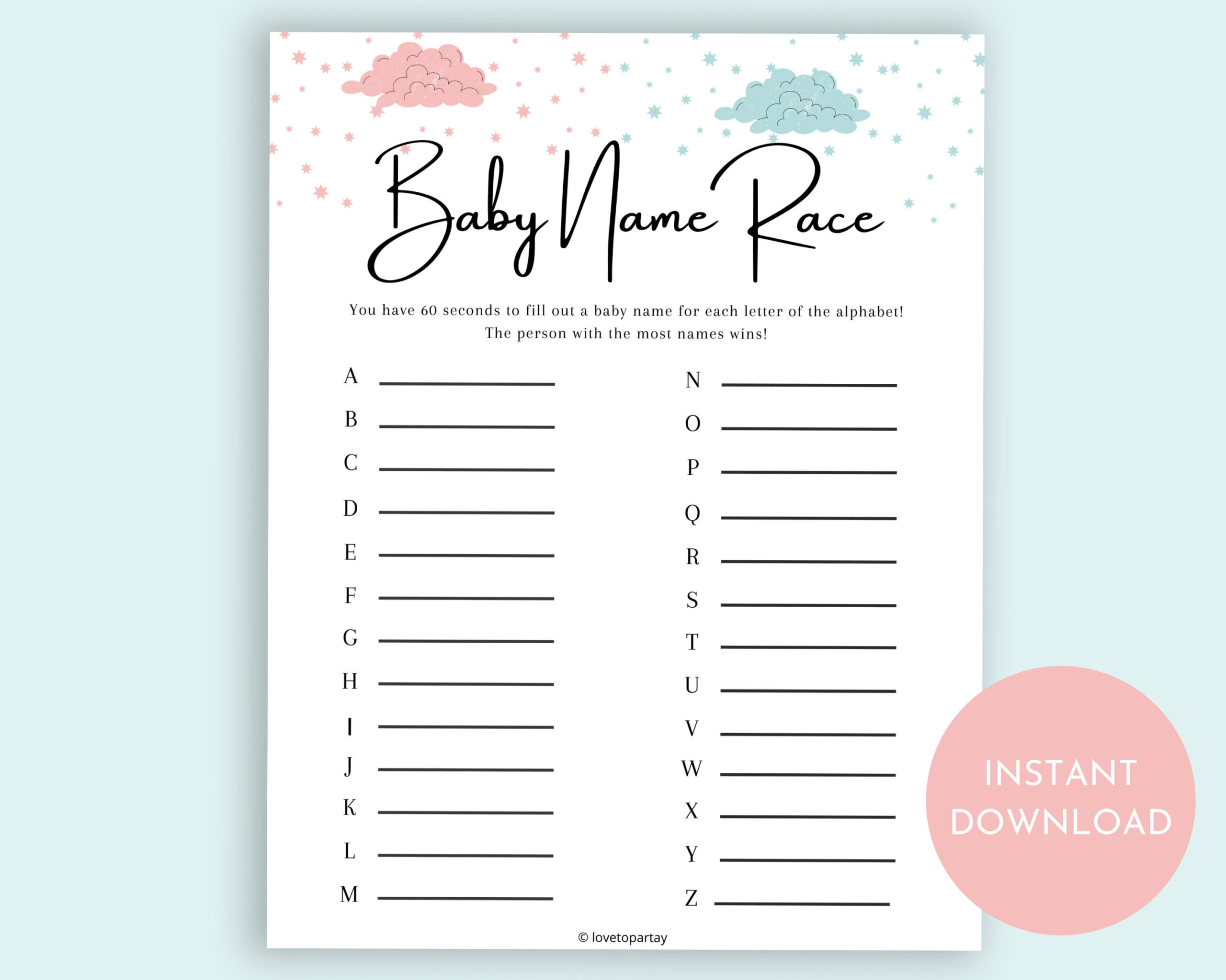 Baby Name Race, Baby Shower Games, Baby Name Race Game, Gender for Baby Name Race Free Printable
