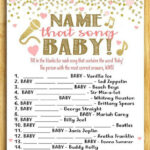 Baby Shower Game   Name That Song, Baby!   Coral Pink And Gold Pertaining To Name That Tune Baby Shower Game Free Printable