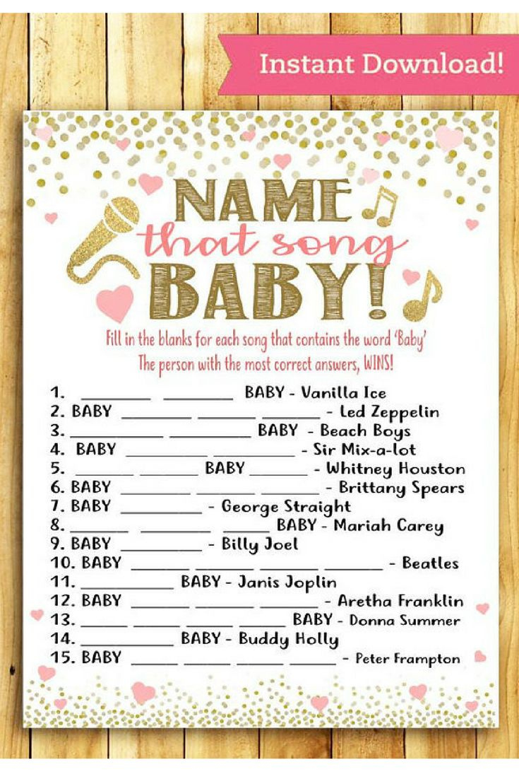 Baby Shower Game - Name That Song, Baby! - Coral Pink And Gold pertaining to Name That Tune Baby Shower Game Free Printable