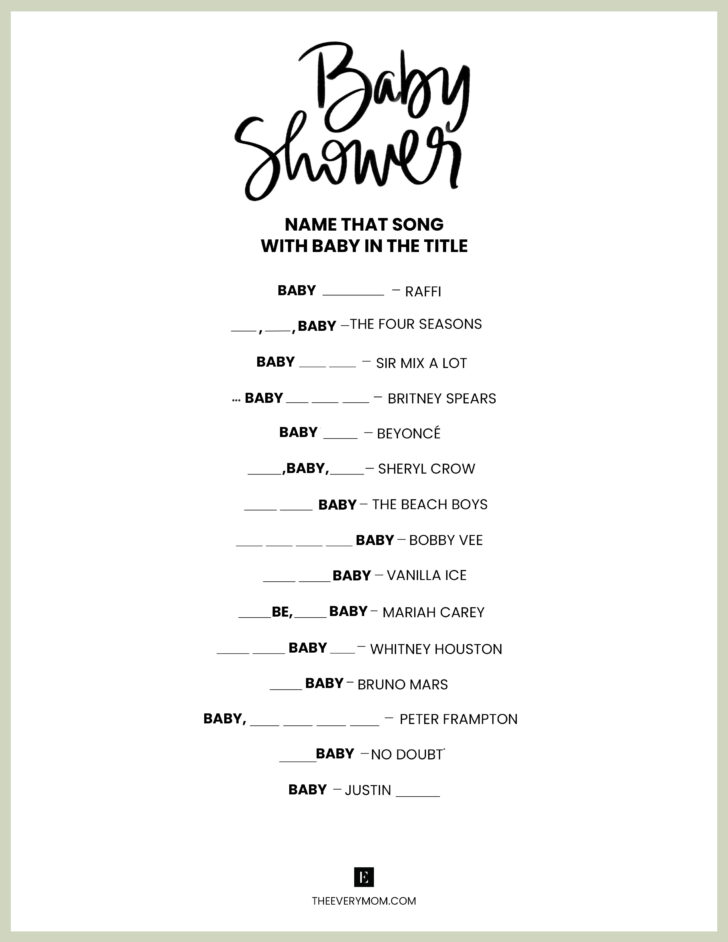 Name That Tune Baby Shower Game Free Printable