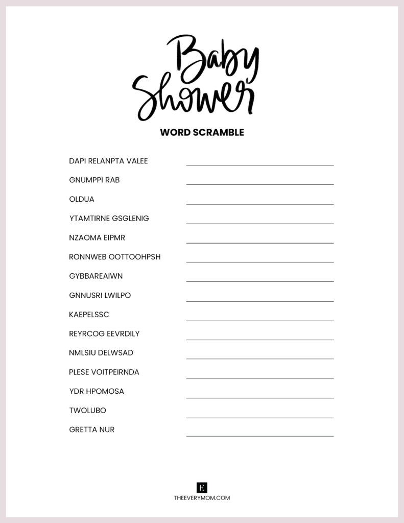 Baby Shower Games: 20 Fun And Unique Baby Shower Activities With Regard To Free Printable Baby Shower Games Word Scramble Baby Shower Games: 20 Fun And Unique Baby Shower Activities With Regard To Free Printable Baby Shower Games Word Scramble