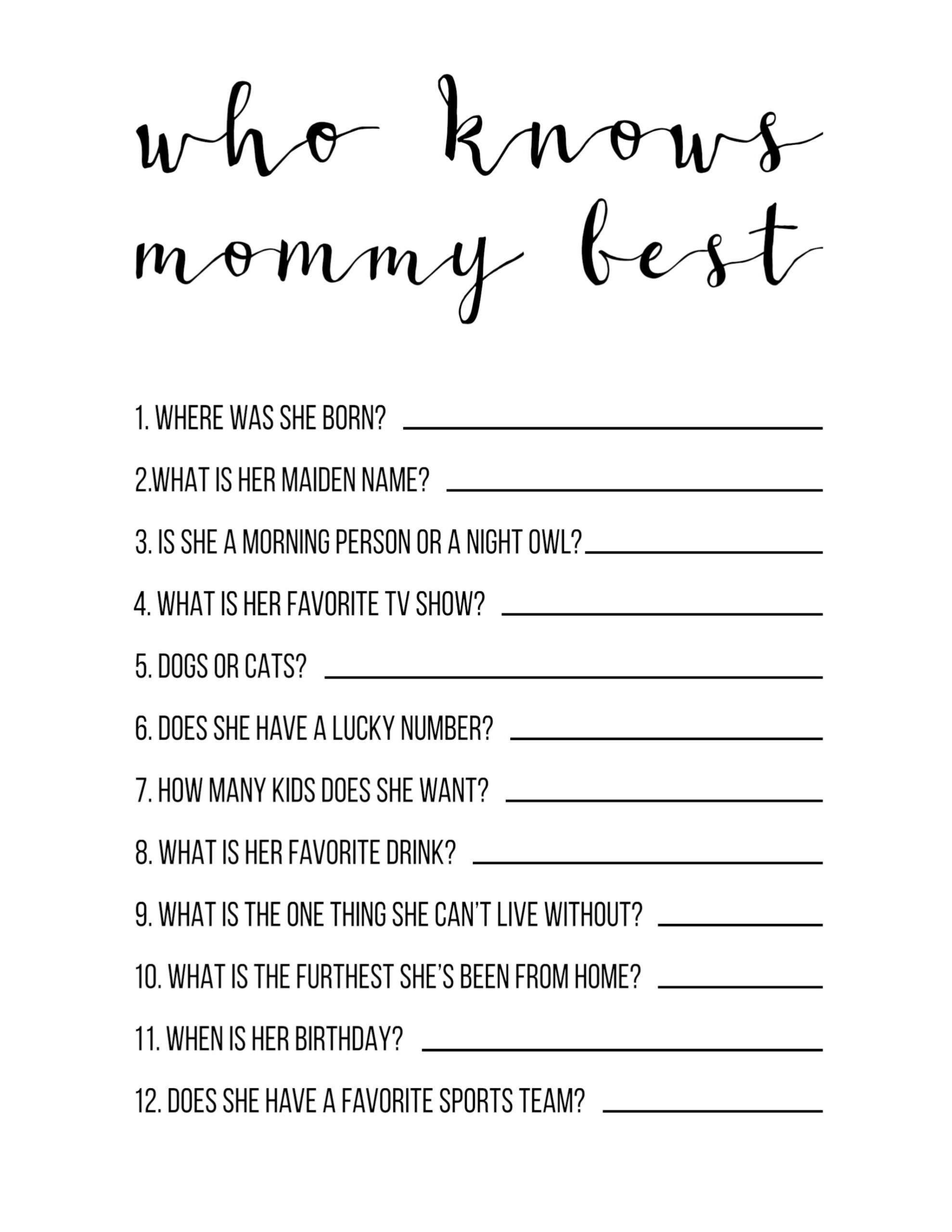 Baby Shower Games Free Printable {Who Knows Mommy Best} - Paper for Free Printable Baby Shower Games Who Knows Mommy The Best