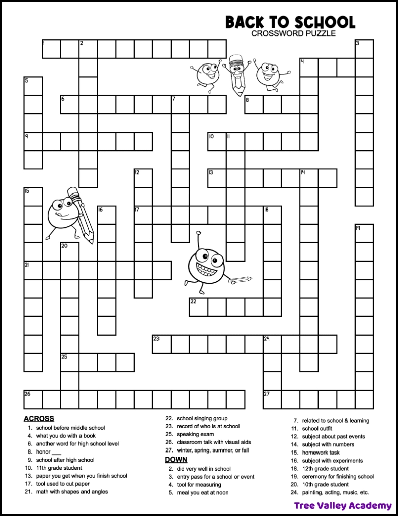 Back To School Crossword Middle School Tree Valley Academy With Free Printable Fill In Puzzles Online Back To School Crossword Middle School Tree Valley Academy With Free Printable Fill In Puzzles Online