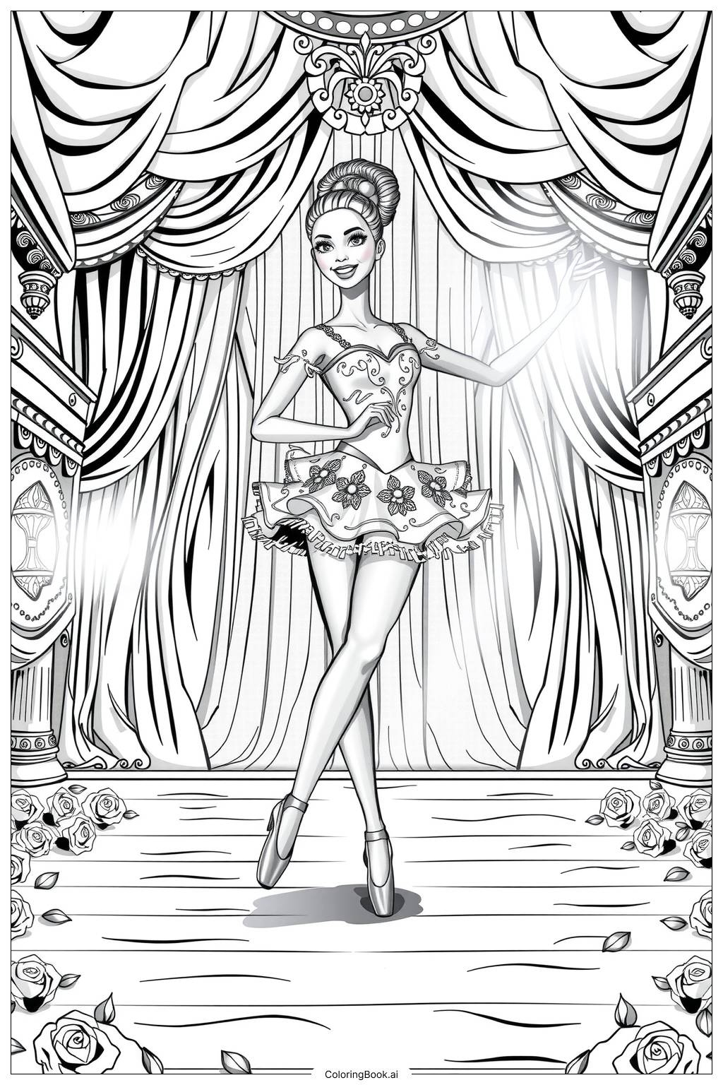 Barbie Ballerina Dancing On Stage Coloring Page (Free Pdf&Png inside Free Printable Barbie Coloring Pages