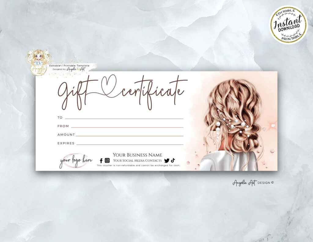 Beauty Gift Certificate Template, Hair Salon Gift Voucher, Hair Inside Free Printable Gift Certificates For Hair Salon