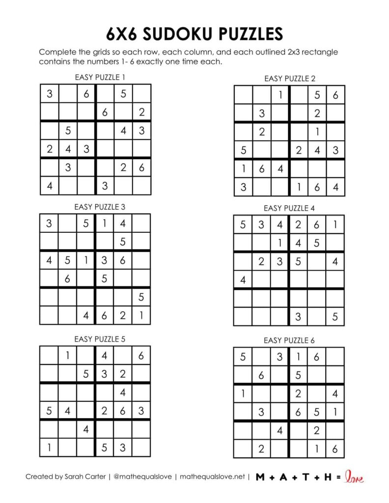 Beginner Sudoku 6X6 Printable Puzzles (Pdf) inside Free Printable Sudoku 6 Per Page