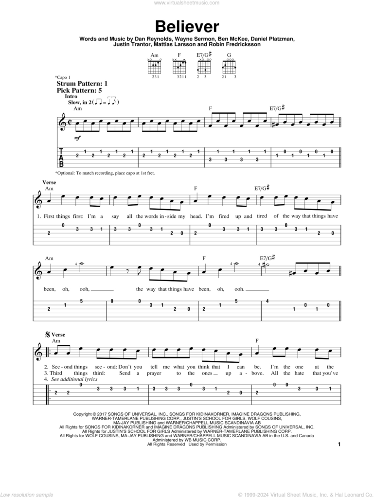 Believer Sheet Music For Guitar Solo (Easy Tablature) (Pdf) Inside Free Guitar Sheet Music For Popular Songs Printable Believer Sheet Music For Guitar Solo (Easy Tablature) (Pdf) Inside Free Guitar Sheet Music For Popular Songs Printable