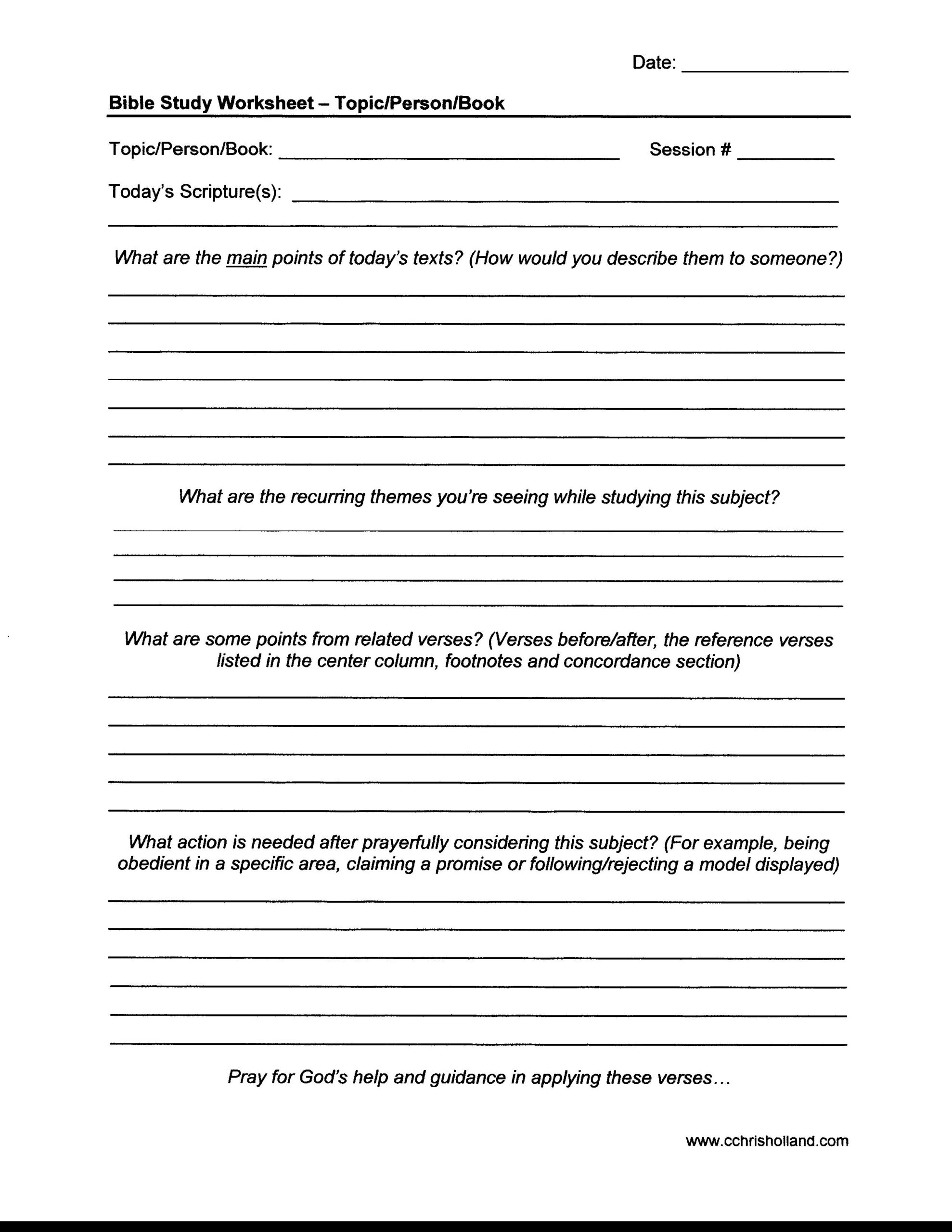 Bible Study Worksheets | Cchrisholland with Free Printable Bible Study Lessons with Questions and Answers
