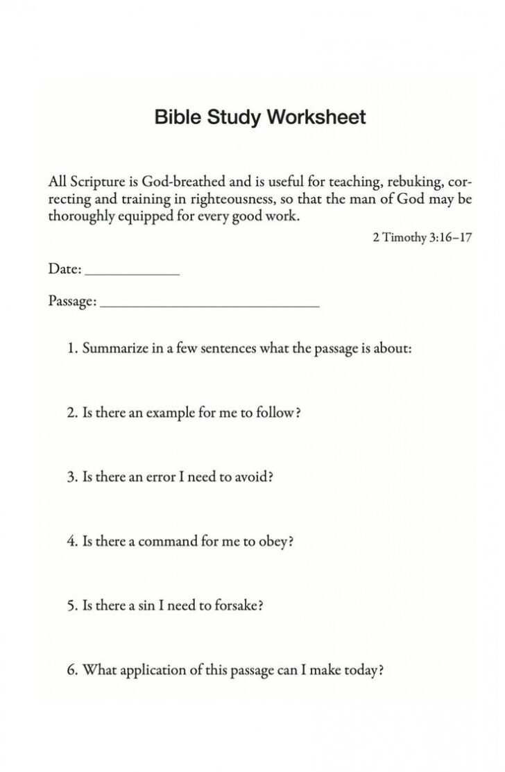 Free Printable Bible Study Worksheets For Adults