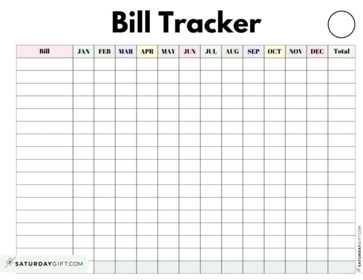 Free Printable Monthly Bill Checklist