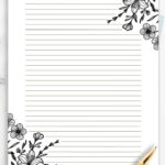 Black And White Floral Lined Paper, Printable Stationery Paper Inside Free Printable Stationery Paper
