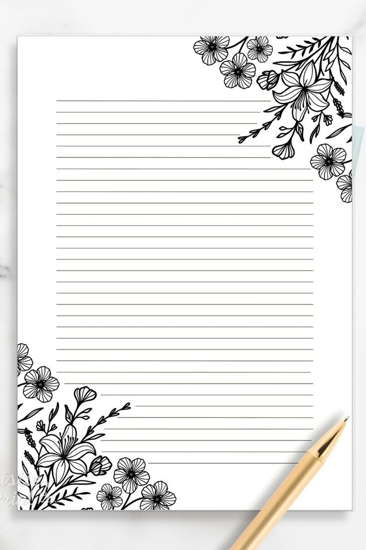 Black And White Floral Lined Paper, Printable Stationery Paper inside Free Printable Stationery Paper