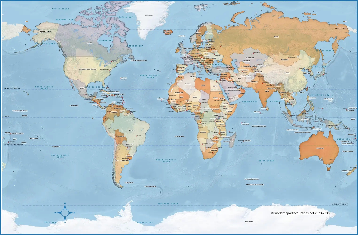 Blank Printable World Map With Countries & Capitals within Free Printable World Map
