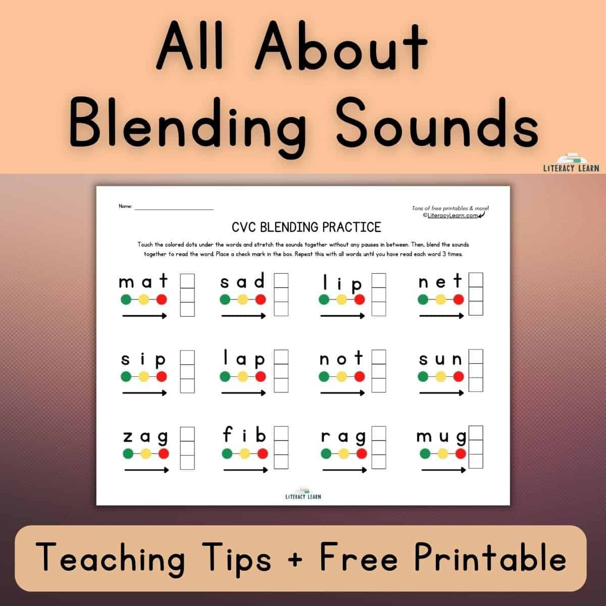 Blending Sounds: Teaching Tips + Free Printable - Literacy Learn pertaining to Free Printable Blending Cards