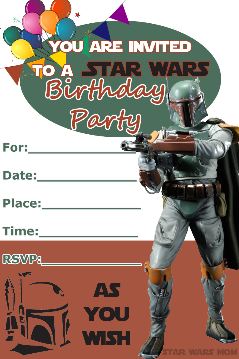 Boba Fett Free Birthday Party Invitation - Star Wars Party - The intended for Star Wars Invitations Free Printable