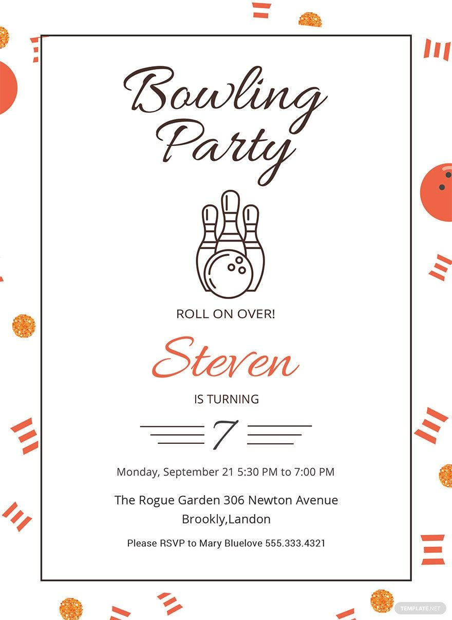 Bowling Party Invitation Template In Publisher, Psd, Illustrator within Free Printable Bowling Birthday Party Invitations