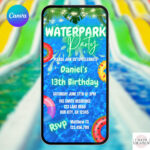 Boys Waterpark Birthday Invitation. Digital Green Water Park Party Within Free Printable Water Park Birthday Invitations