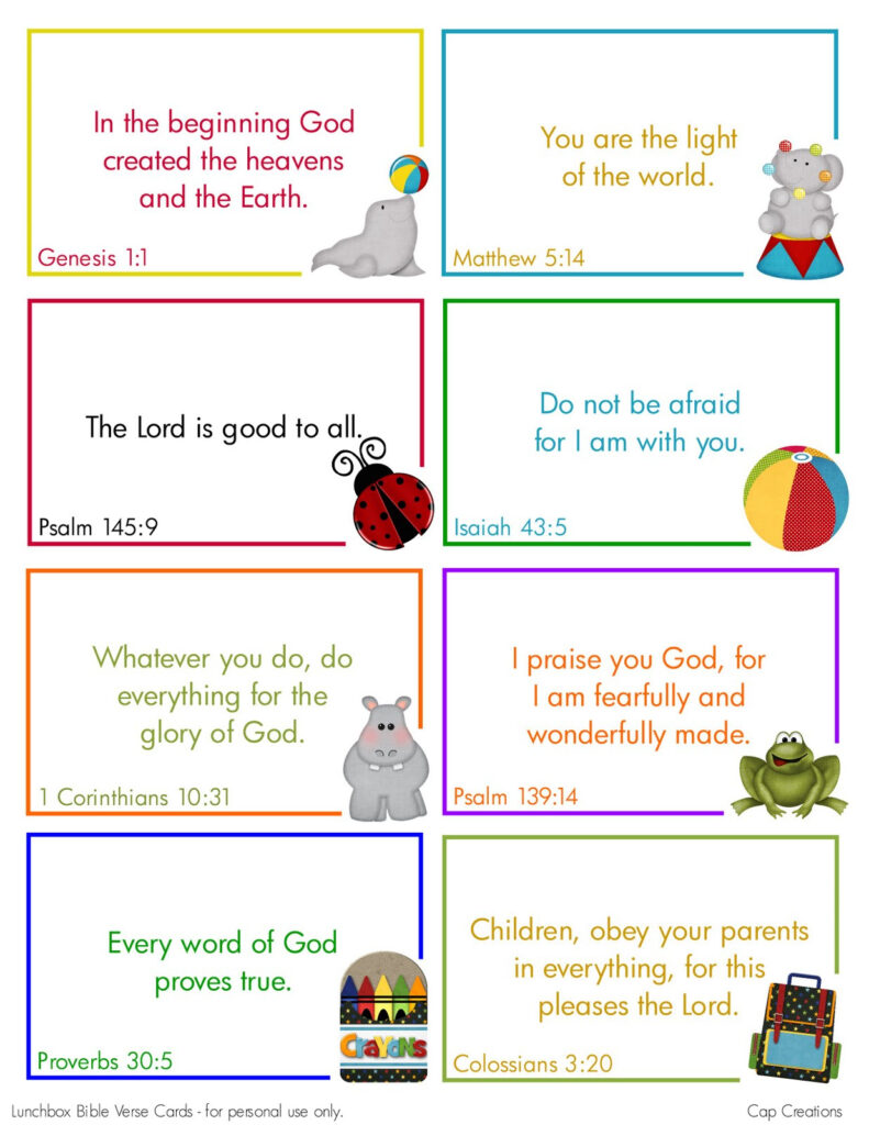 Cap Creations: Free Printable Lunchbox Bible Verse Cards Regarding Free Printable Bible Verses For Children