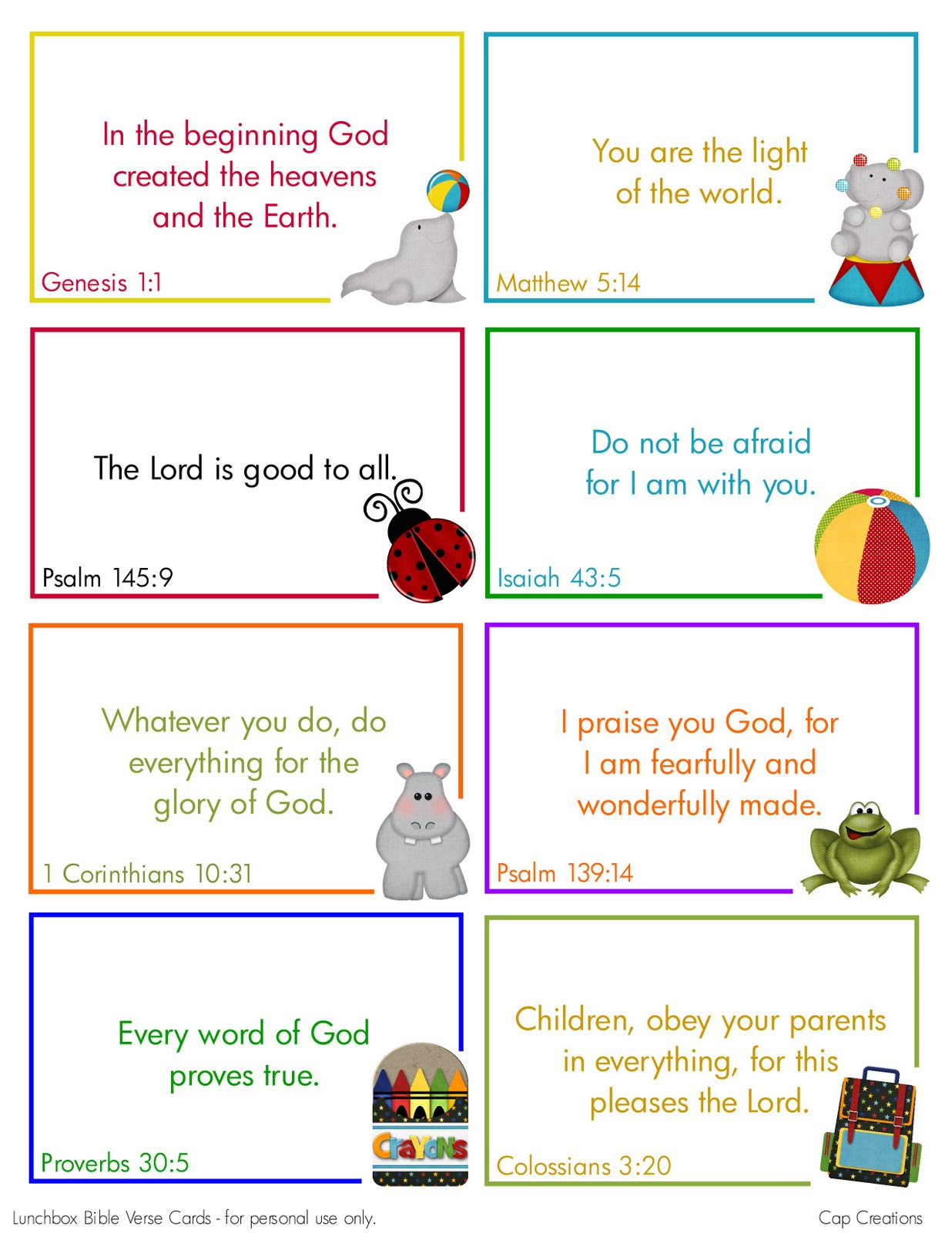 Cap Creations: Free Printable Lunchbox Bible Verse Cards regarding Free Printable Bible Verses For Children