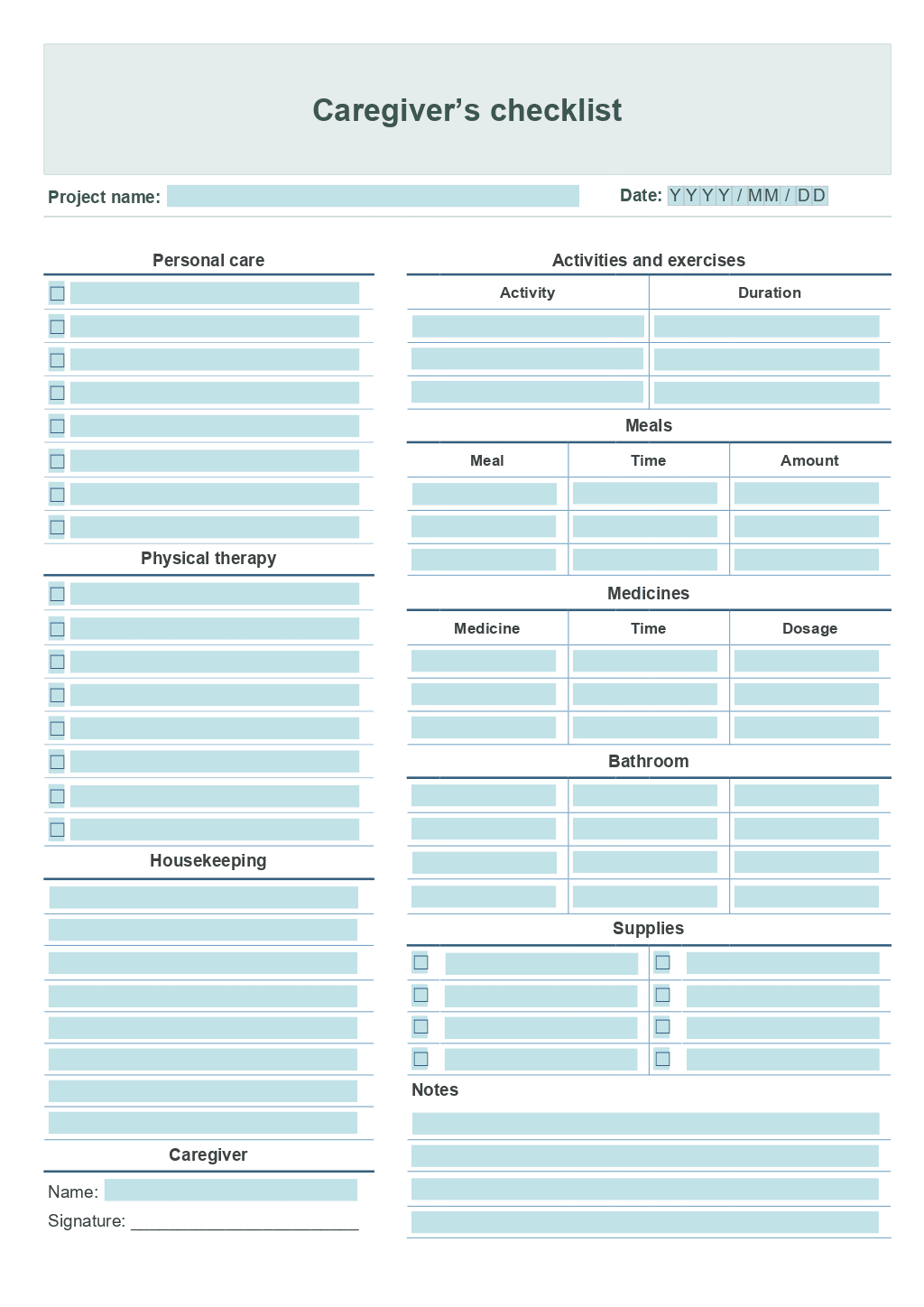 Caregiver Daily Checklist Template | Onlyoffice within Free Printable Caregiver Forms