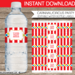 Carnival Party Water Bottle Labels Template   Colorful For Free Printable Water Bottle Labels For Birthday