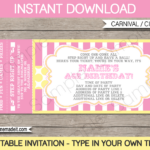 Carnival Ticket Invitation Template   Pink/Yellow With Free Printable Ticket Invitations