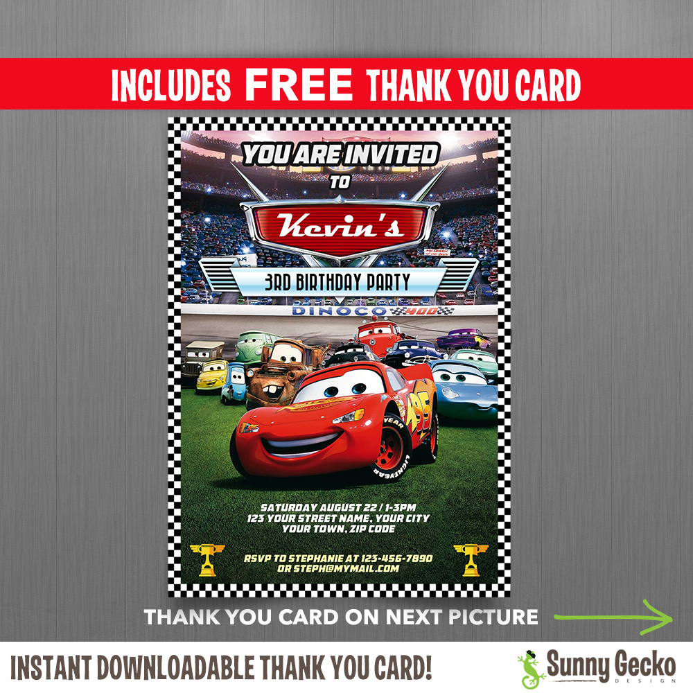 Cars Lightning Mcqueen Birthday Invitation With Free Editable Thank You Card Intended For Free Printable Disney Cars Birthday Party Invitations Cars Lightning Mcqueen Birthday Invitation With Free Editable Thank You Card Intended For Free Printable Disney Cars Birthday Party Invitations