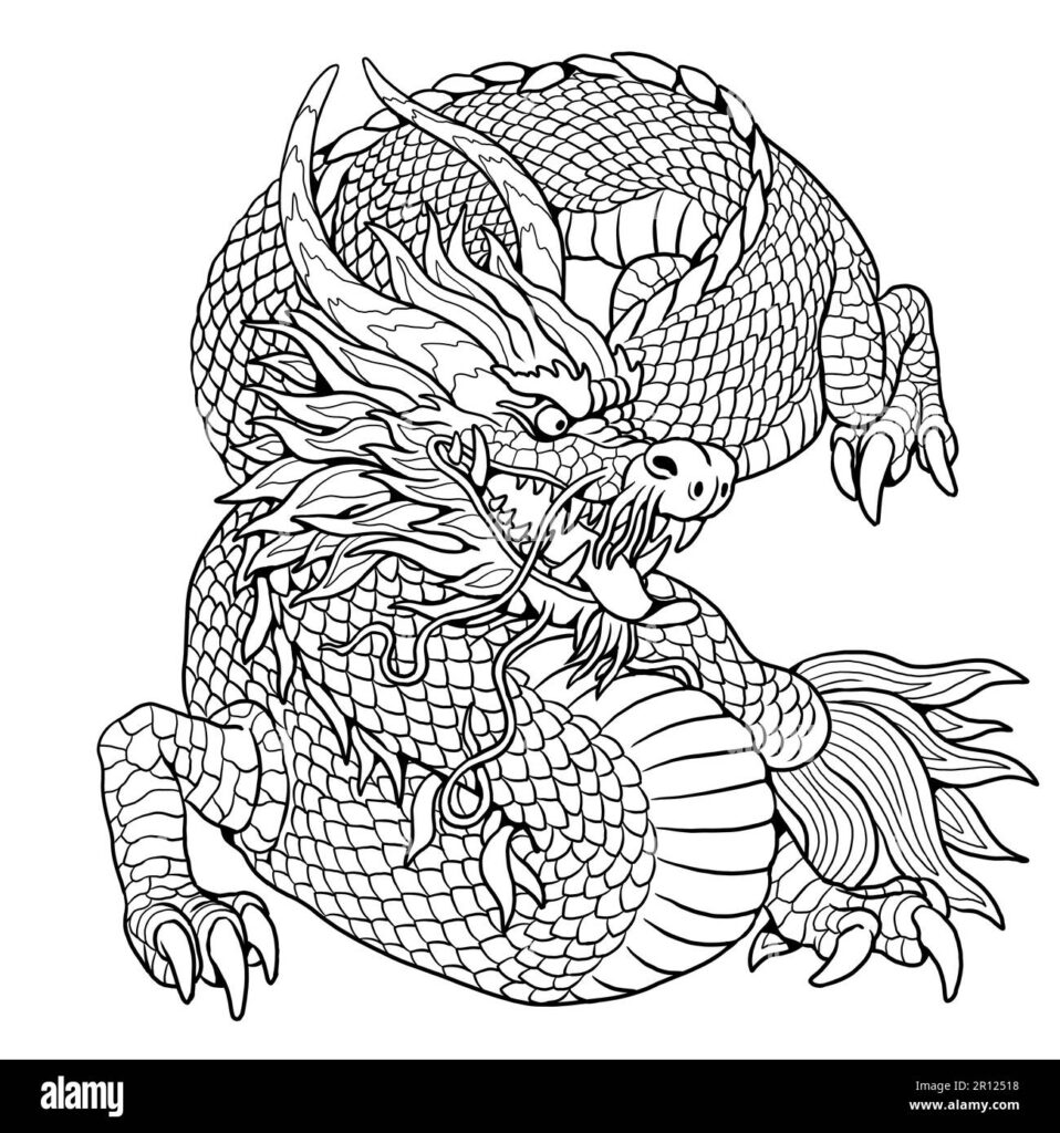 Chinese Dragon Long Coloring Page. Fantasy Illustration With With Free Printable Chinese Dragon Coloring Pages Chinese Dragon Long Coloring Page. Fantasy Illustration With With Free Printable Chinese Dragon Coloring Pages