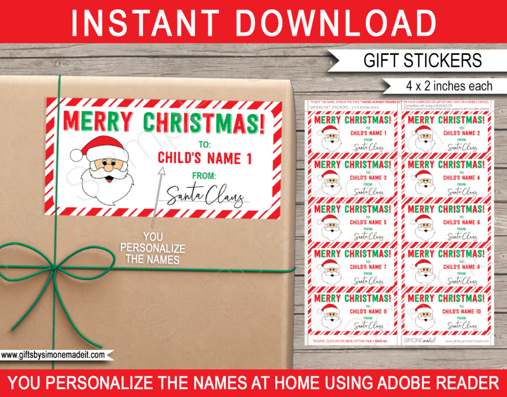 Christmas Gift Labels Template (Santa Claus) Red & Green Intended For Christmas Labels Free Printable Templates Christmas Gift Labels Template (Santa Claus) Red & Green Intended For Christmas Labels Free Printable Templates