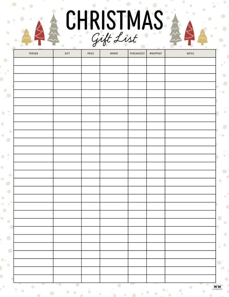 Christmas Gift List Templates - 20 Free Pages | Printabulls regarding Free Printable Gift List