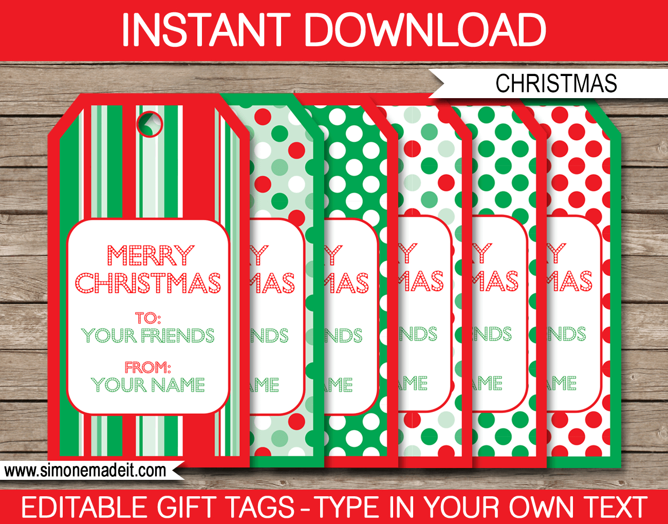 Christmas Gift Tags Template - Red &amp;amp; Green intended for Free Printable Gift Name Tags