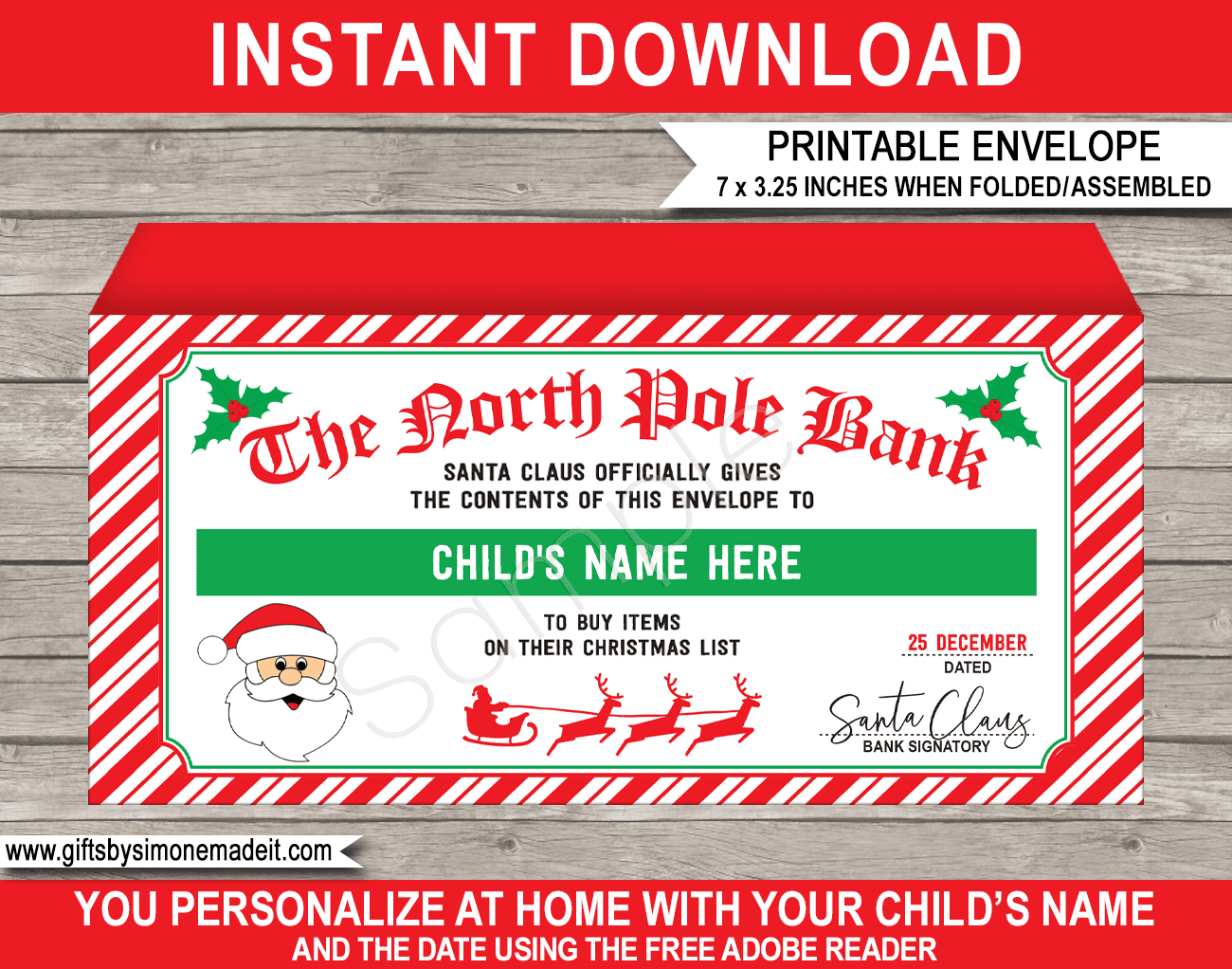 Christmas Money Envelope (From Santa) - Red &amp;amp; Green in Free Printable Christmas Money Holders
