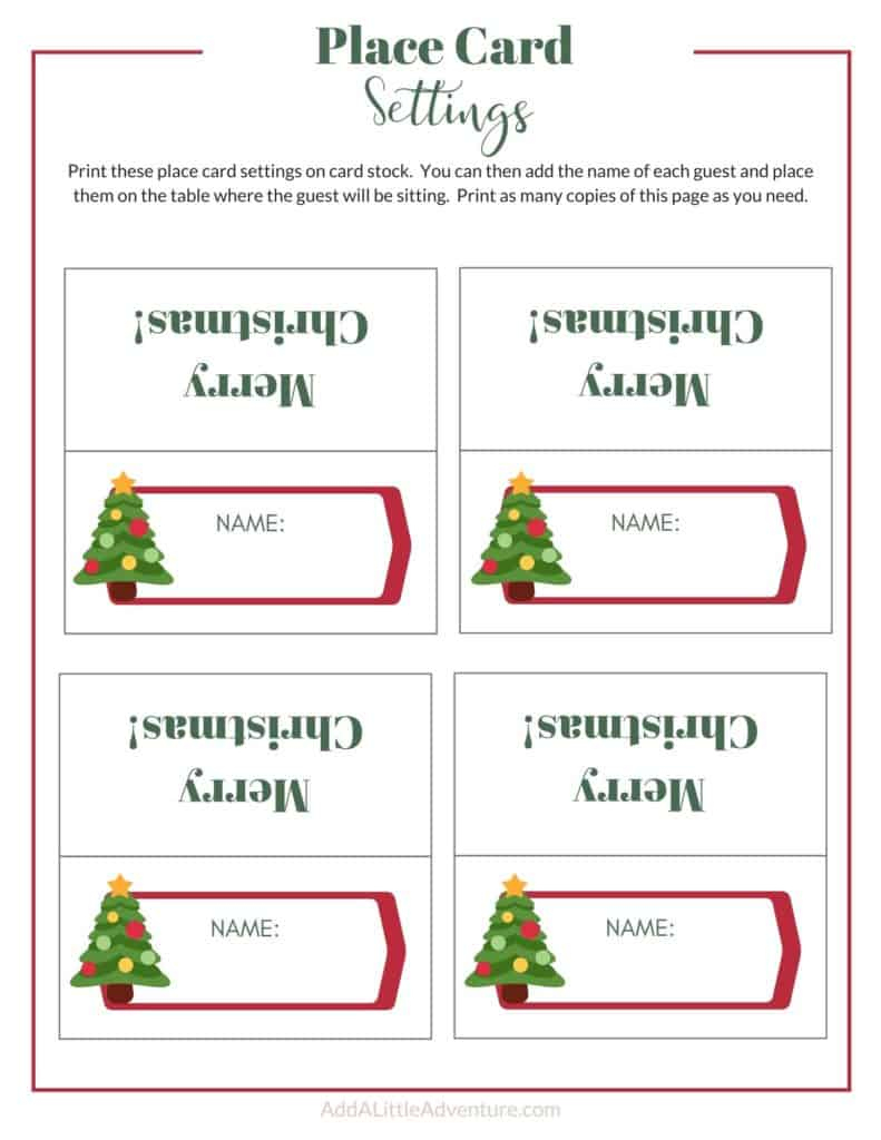 Christmas Place Cards Printables - Diy Templates throughout Free Printable Place Card Templates Christmas