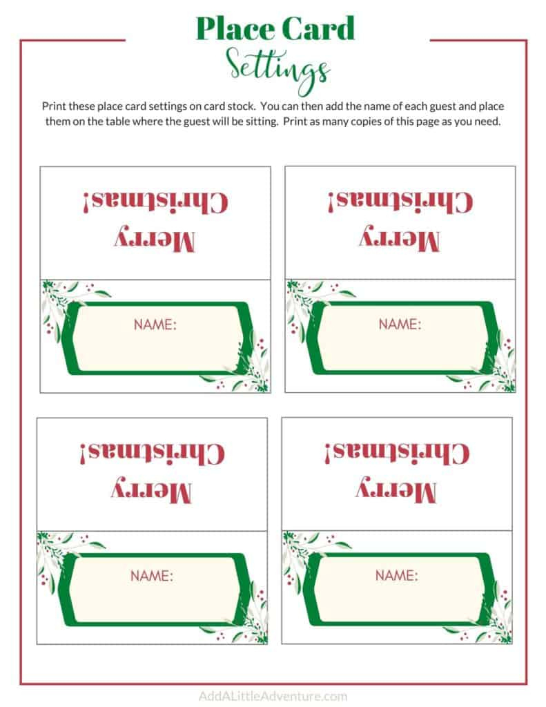 Christmas Place Cards Printables - Diy Templates with regard to Free Printable Place Card Templates Christmas