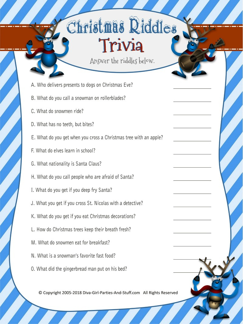 Christmas Riddles Trivia Game | 2 Printable Versions With Answers pertaining to Free Printable Christmas Riddle Games