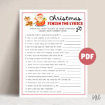 Christmas Song Game Finish The Lyrics Printable Christmas Party Pertaining To Christmas Song Lyrics Game Free Printable