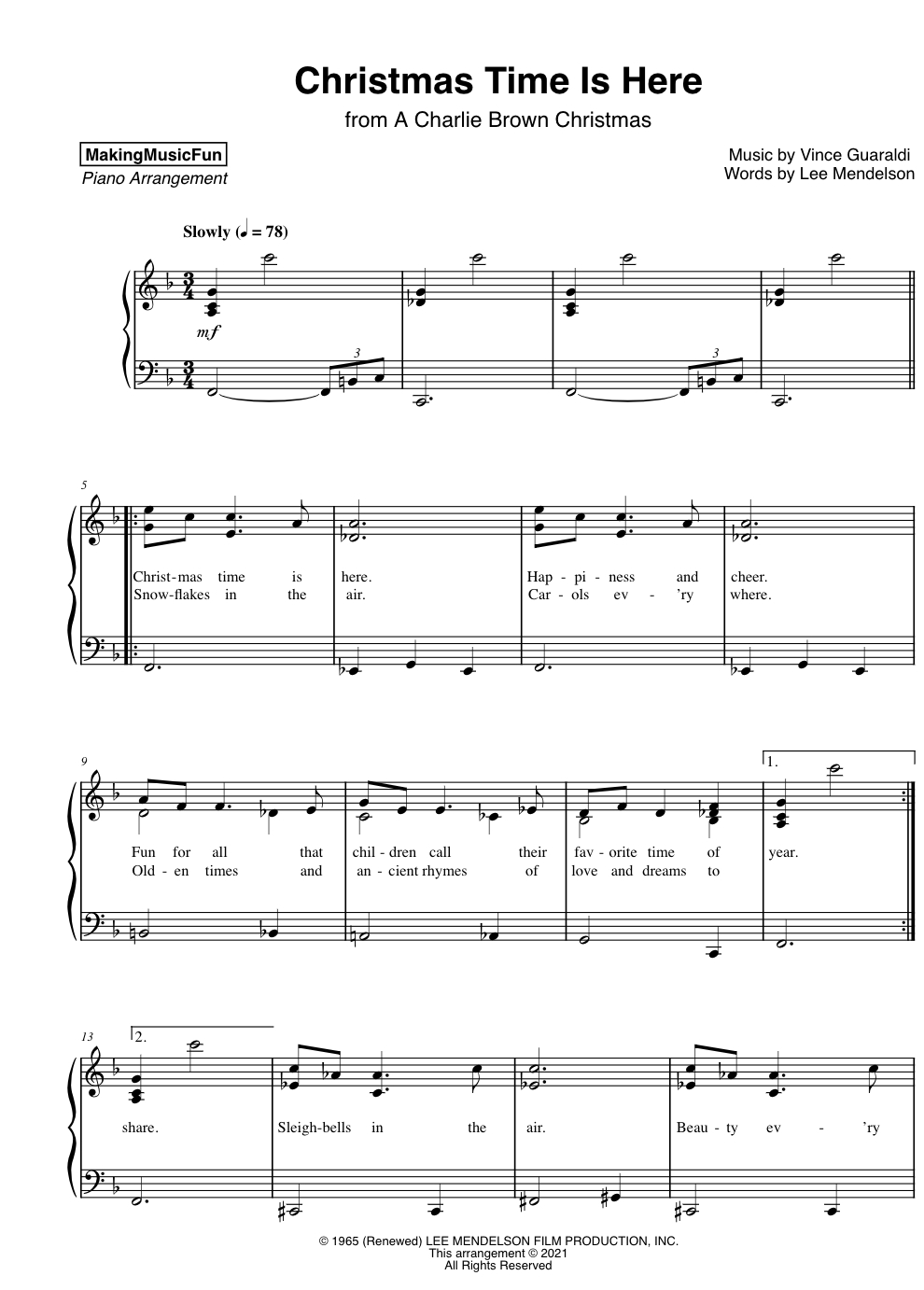 Christmas Time Is Here (Charlie Brown) | Easy Piano Sheet Music intended for Christmas Music For Piano Free Printable