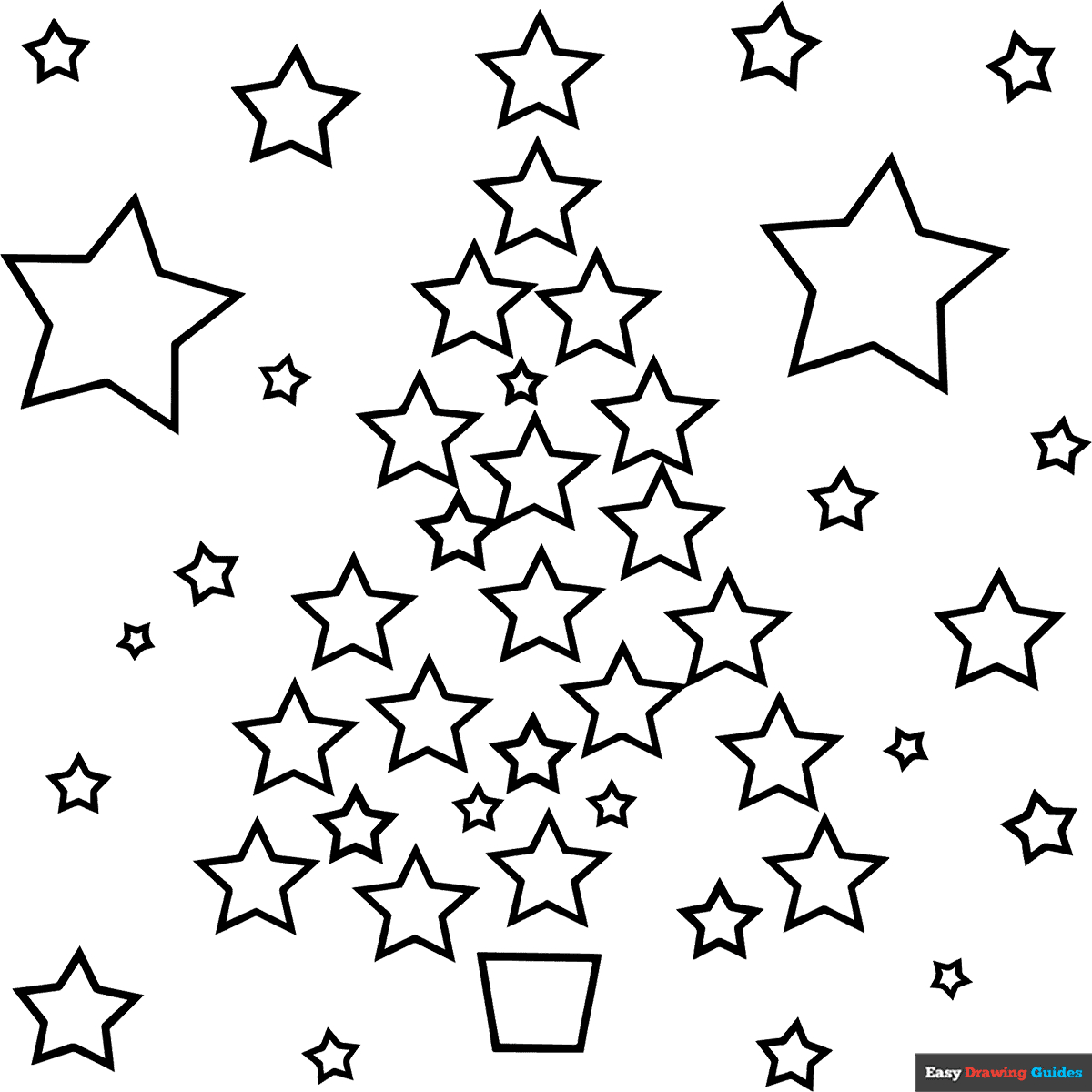 Christmas Tree Made Of Stars Coloring Page | Easy Drawing Guides within Free Printable Christmas Star Coloring Pages