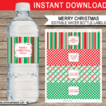 Christmas Water Bottle Labels Template   Red & Green With Christmas Water Bottle Labels Free Printable