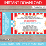 Circus Ticket Invitation Template   Red/Aqua Regarding Free Printable Ticket Invitations