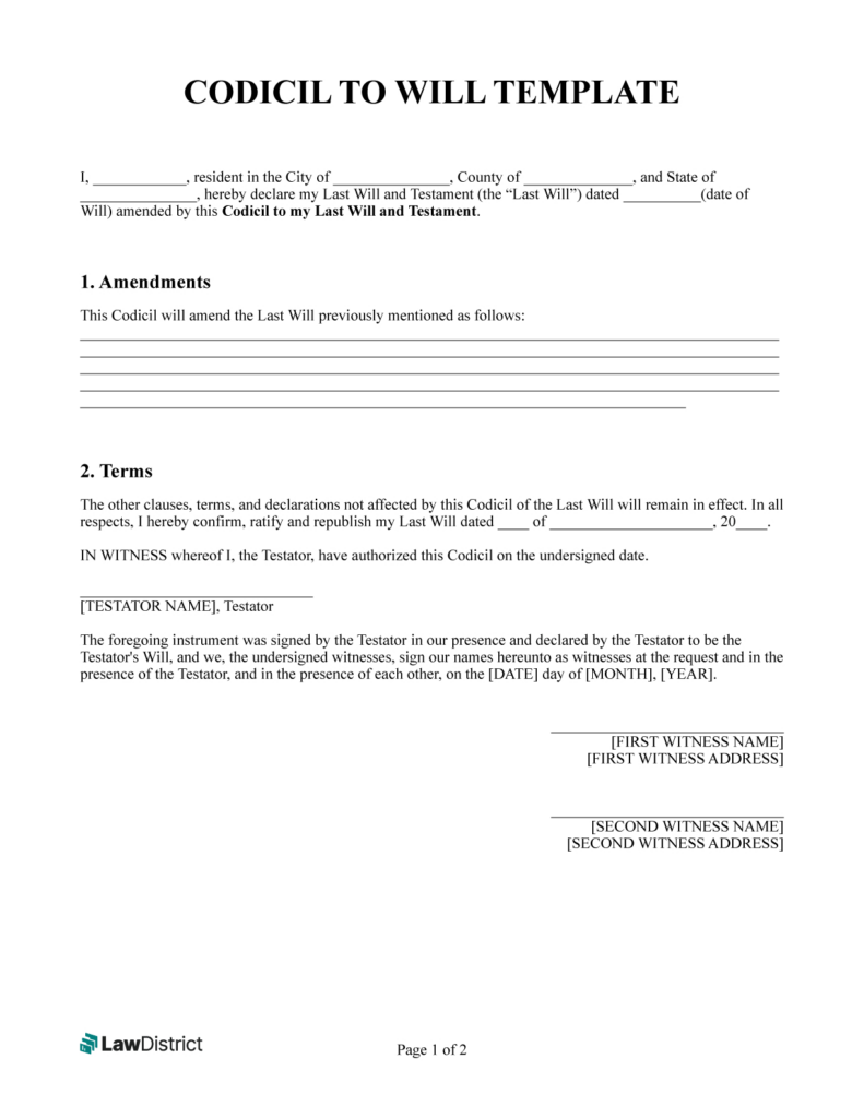 Codicil To Will Form | Free Printble Pdf & Word | Lawdistrict For Free Printable Codicil Form Codicil To Will Form | Free Printble Pdf & Word | Lawdistrict For Free Printable Codicil Form