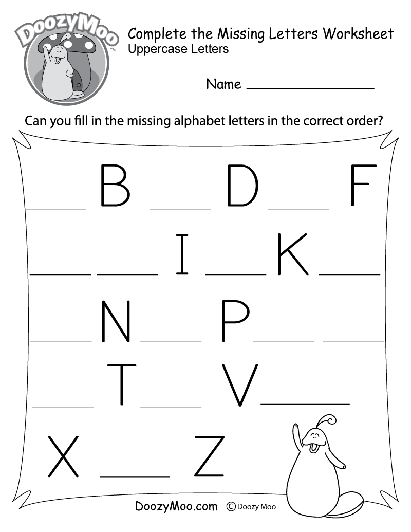 Complete The Alphabet Worksheet (Free Printable) - Doozy Moo for Free Printable Alphabet Pages